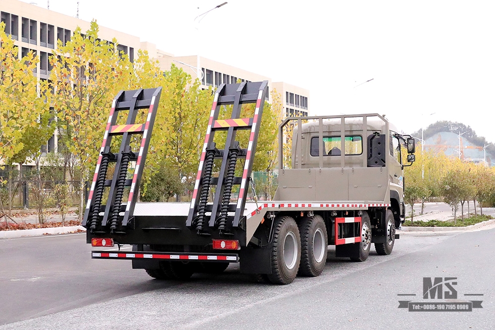 Dongfeng รถขุดพื้นเรียบสี่เพลารถบรรทุก_8*4พร้อมนักปีนเขาหาง7m6รถบรรทุกพื้นเรียบ_ส่งออกรถบรรทุกตู้คอนเทนเนอร์โลจิสติกส์พิเศษ