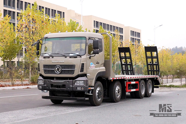 Dongfeng รถขุดพื้นเรียบสี่เพลารถบรรทุก_8*4พร้อมนักปีนเขาหาง7m6รถบรรทุกพื้นเรียบ_ส่งออกรถบรรทุกตู้คอนเทนเนอร์โลจิสติกส์พิเศษ