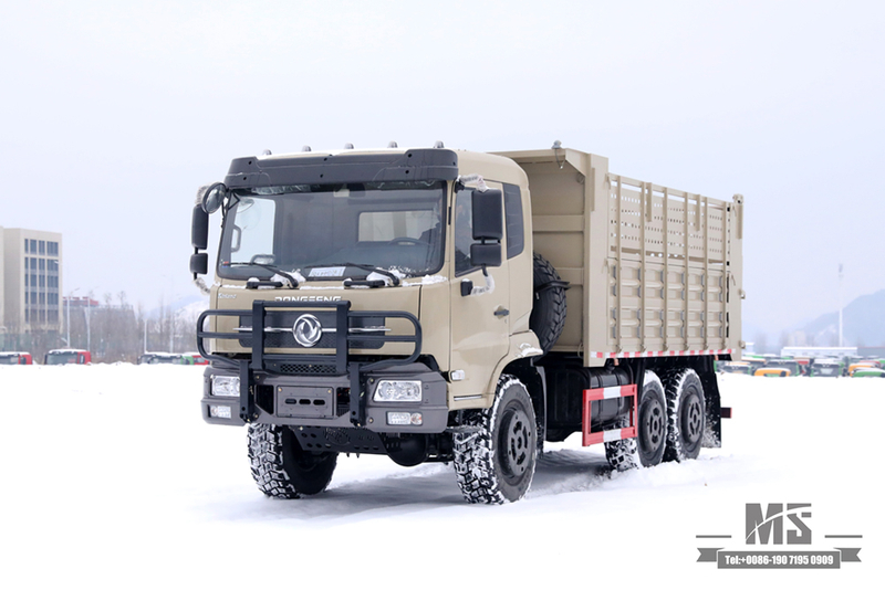 6×6 Dongfeng รถขับเคลื่อนหกล้อ_รถบรรทุกหัวแบน_กล่องสินค้าหัวแบนพร้อมระบบควบคุมความสูงรถบรรทุกดั๊มพ์ 6*6 รถบรรทุกขนส่งออฟโรด_ส่งออกยานพาหนะพิเศษ