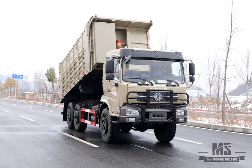 6×6 Camel Grey Dongfeng Six Wheel Drive Dump Truck_Flat Head Cargo Box Baffle Heightened Tipper Truck Conversion Factory_Export รถพิเศษ