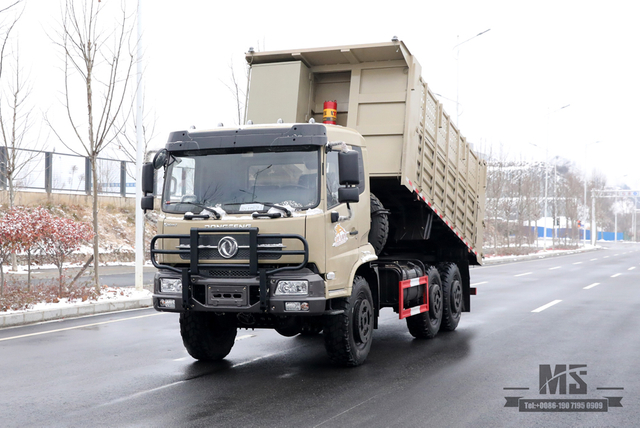 6×6 Camel Grey Dongfeng Six Wheel Drive Dump Truck_Flat Head Cargo Box Baffle Heightened Tipper Truck Conversion Factory_Export รถพิเศษ