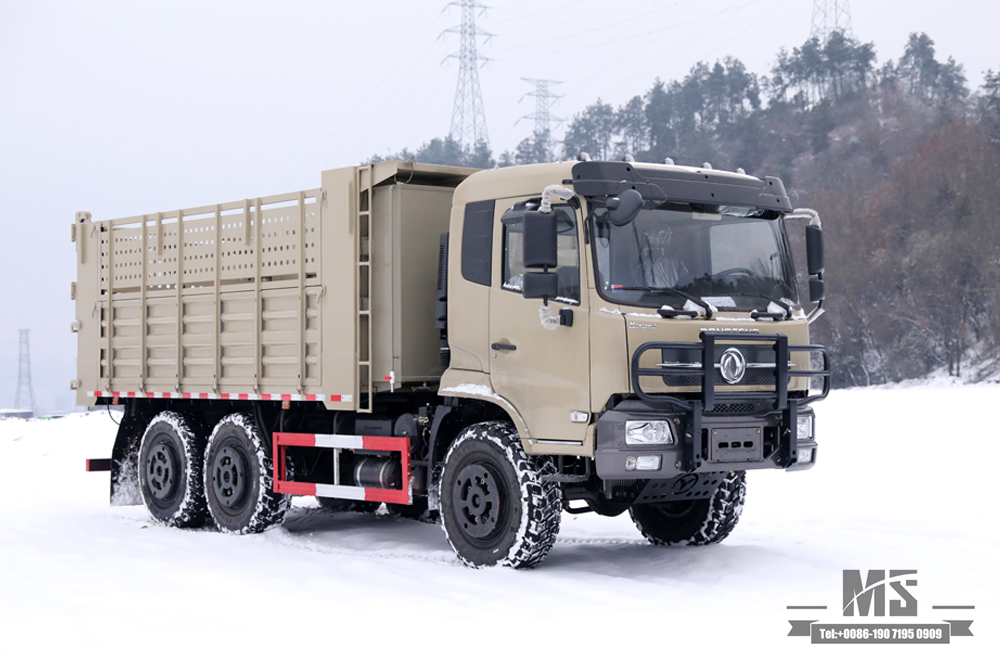 6×6 Dongfeng รถขับเคลื่อนหกล้อ_รถบรรทุกหัวแบน_กล่องสินค้าหัวแบนพร้อมระบบควบคุมความสูงรถบรรทุกดั๊มพ์ 6*6 รถบรรทุกขนส่งออฟโรด_ส่งออกยานพาหนะพิเศษ