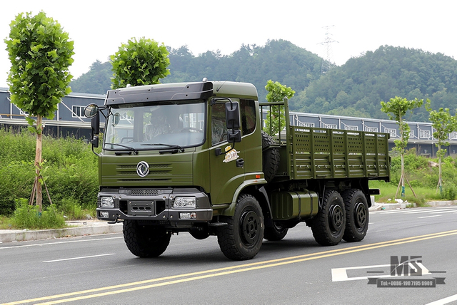 210hp Dongfeng รถบรรทุกสินค้าขับเคลื่อนหกล้อสำหรับขาย_6 * 6 กองทัพสีเขียวรถบรรทุกหัวแบนผู้ผลิต_Dongfeng 6WD ส่งออกโรงงานยานพาหนะพิเศษ