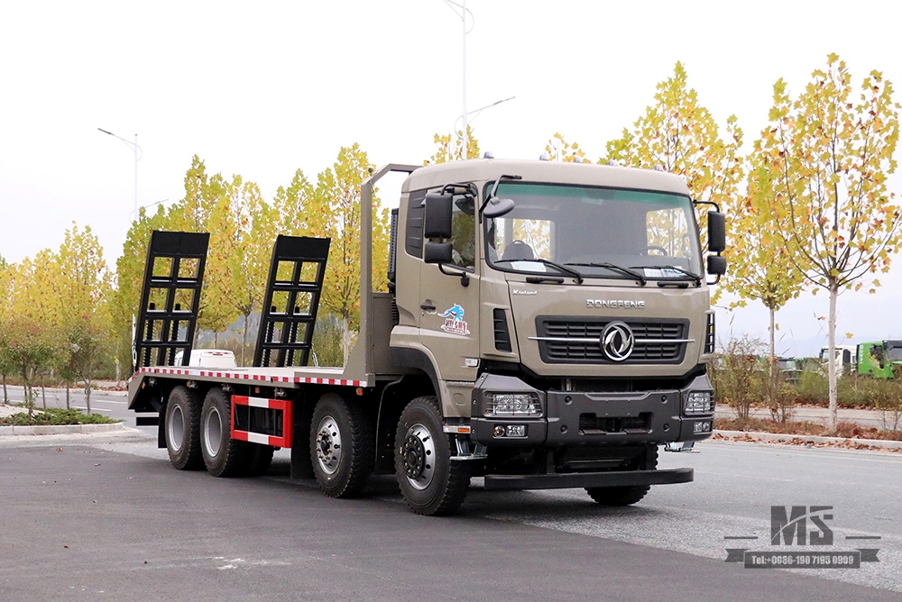 Dongfeng รถขุดพื้นเรียบสี่เพลารถบรรทุก_8*4พร้อมนักปีนเขาหาง7m6รถบรรทุกพื้นเรียบ_ส่งออกรถบรรทุกตู้คอนเทนเนอร์โลจิสติกส์พิเศษ